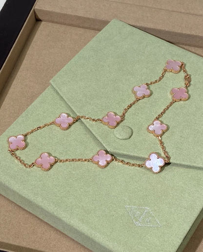 [⭐Novea Jewellery] Pink Necklace with Ten Clover Designs