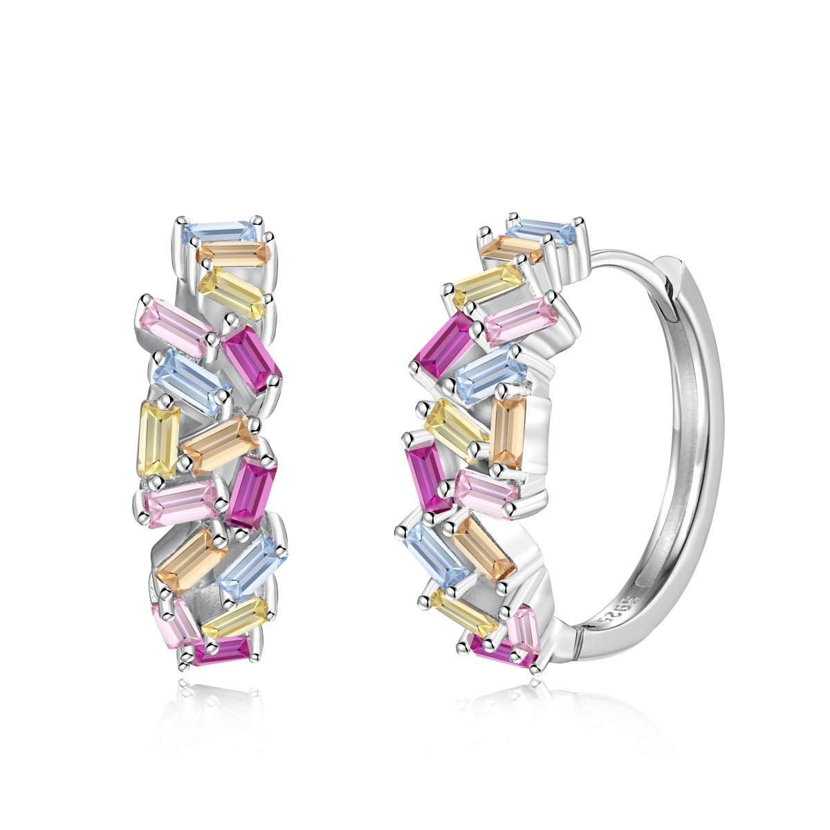 [Lucky Jewelry]Dazzling Colorful Emerald Cut Daily Earrings