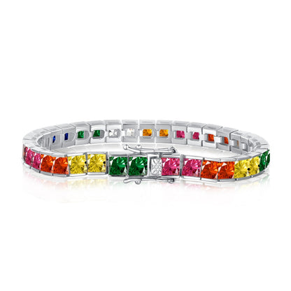 [Lucky Jewelry]Radiant Colorful Princess Cut Tennis Bracelet