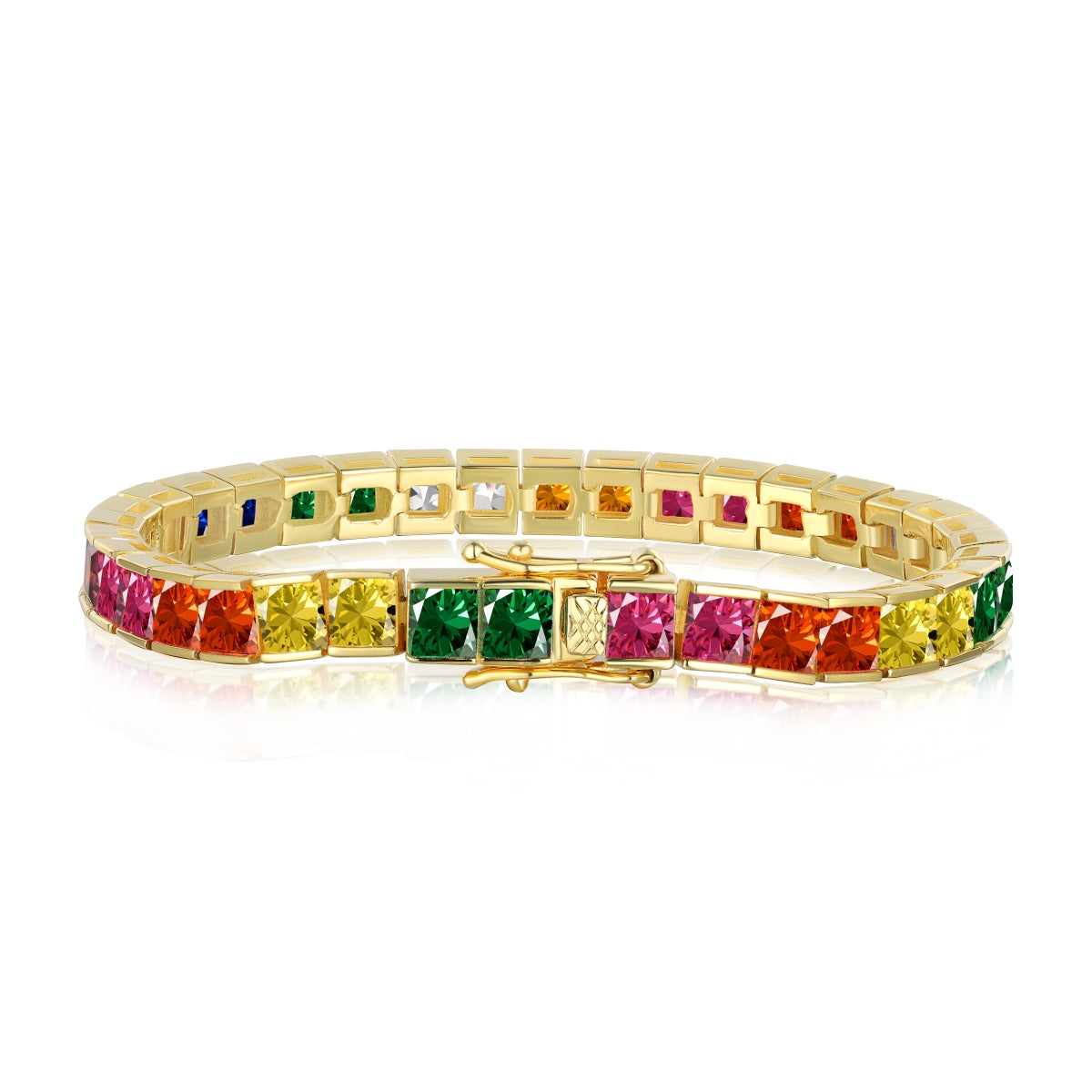 [Lucky Jewelry]Radiant Colorful Princess Cut Tennis Bracelet