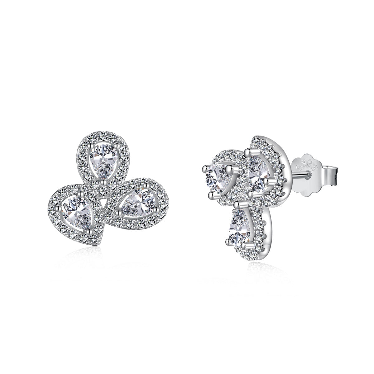 [Lucky Jewelry]Ornate Flower Shape Pear Cut Lover Earrings