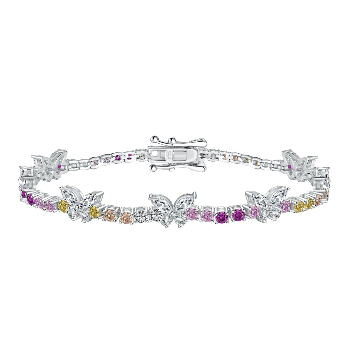 [Lucky Jewelry]Ornate Colorful Butterfly Shape Round Cut Daily Bracelet