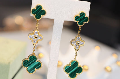 [⭐Novea]CLOVER EARRINGS GOLD MALACHITE DIAMOND 3 MOTIF
