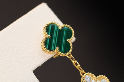 [⭐Novea]CLOVER EARRINGS GOLD MALACHITE DIAMOND 3 MOTIF