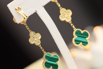 [⭐Novea]CLOVER EARRINGS GOLD MALACHITE DIAMOND 3 MOTIF