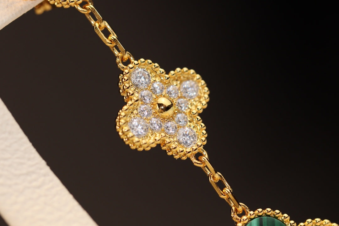 [⭐Novea]CLOVER EARRINGS GOLD MALACHITE DIAMOND 3 MOTIF