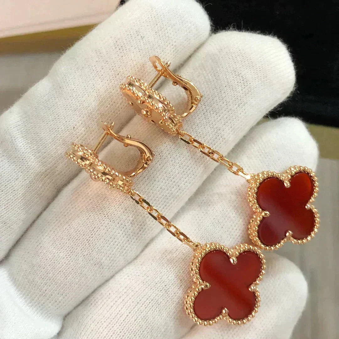 [⭐Novea]CLOVER 2 MOTIF  LASER CARNELIAN EARRINGS