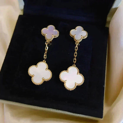 [⭐Novea]CLOVER 2 MOTIF WHITE MOP EARRINGS