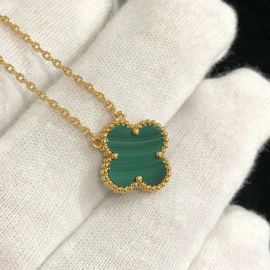 [⭐Novea]CLOVER 15MM MALACHITE SINGLE FLOWER  NECKLACE