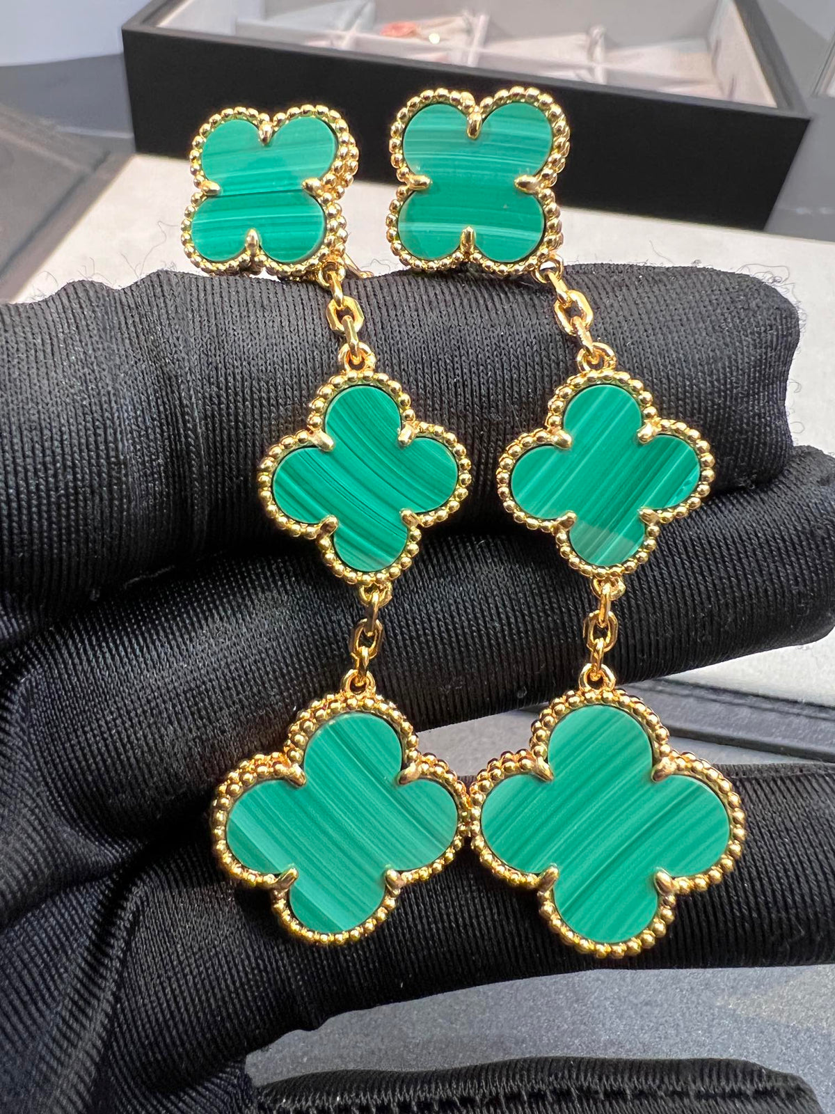 [⭐Novea]CLOVER MALACHITE 3 MOTIFS GOLD