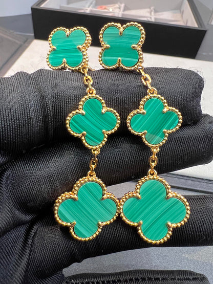 [⭐Novea]CLOVER MALACHITE 3 MOTIFS GOLD