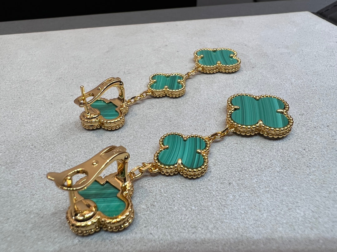 [⭐Novea]CLOVER MALACHITE 3 MOTIFS GOLD