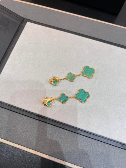 [⭐Novea]CLOVER MALACHITE 3 MOTIFS GOLD