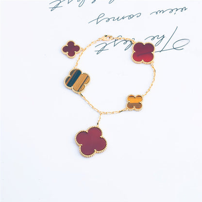 [⭐Novea]CLOVER BRACELET 5 MOTIFS CARNELIAN TIGER EYE