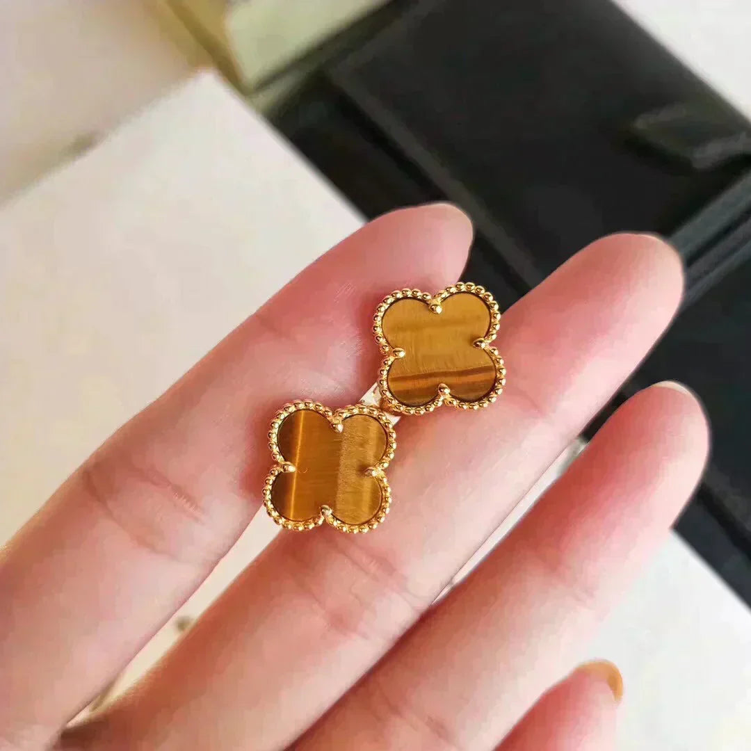 [⭐Novea]CLOVER MEDIUM 1 MOTIFS TIGER EYE EARRINGS