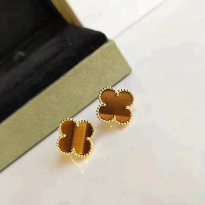 [⭐Novea]CLOVER MEDIUM 1 MOTIFS TIGER EYE EARRINGS