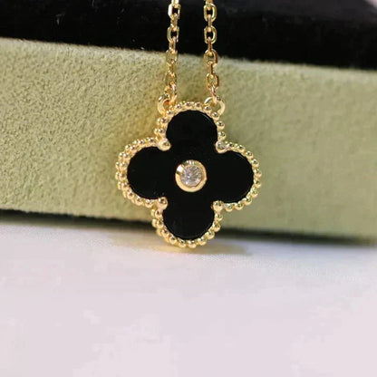 [⭐Novea]CLOVER 15MM DIAMOND ONYX NECKLACE