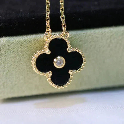 [⭐Novea]CLOVER 15MM DIAMOND ONYX NECKLACE