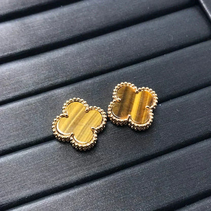 [⭐Novea]CLOVER MEDIUM 1 MOTIFS TIGER EYE EARRINGS