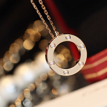 [⭐Novea]LOVE NECKLACE 16MM 6 DIAMONDS PINK GOLD
