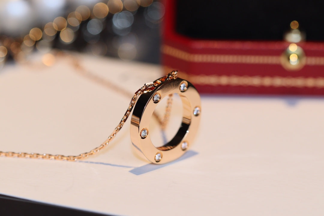 [⭐Novea]LOVE NECKLACE 16MM 6 DIAMONDS PINK GOLD