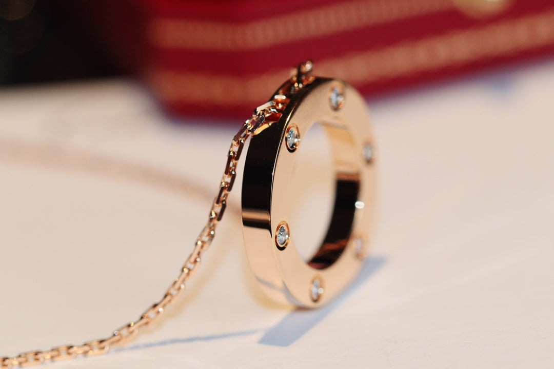 [⭐Novea]LOVE NECKLACE 16MM 6 DIAMONDS PINK GOLD