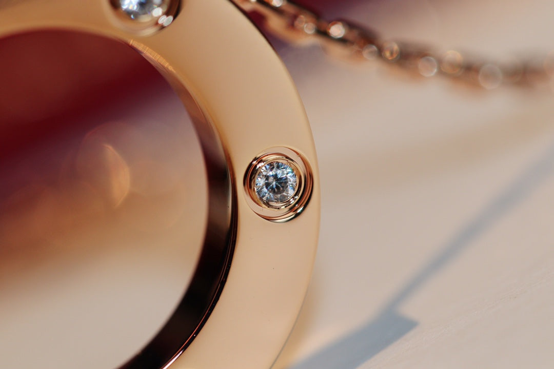 [⭐Novea]LOVE NECKLACE 16MM 6 DIAMONDS PINK GOLD
