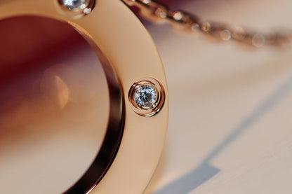 [⭐Novea]LOVE NECKLACE 16MM 6 DIAMONDS PINK GOLD