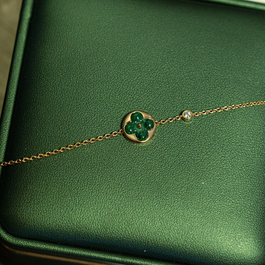 [⭐Novea]SUN MALACHITE 1 DIAMOND PINK GOLD BRACELET