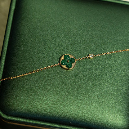 [⭐Novea]SUN MALACHITE 1 DIAMOND PINK GOLD BRACELET