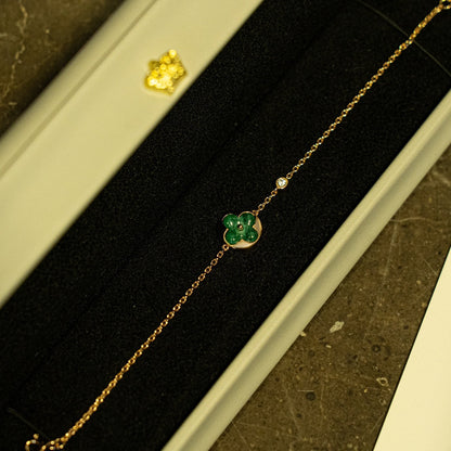 [⭐Novea]SUN MALACHITE 1 DIAMOND PINK GOLD BRACELET