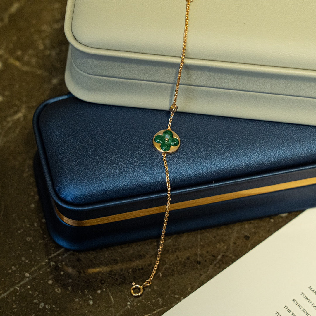 [⭐Novea]SUN MALACHITE 1 DIAMOND PINK GOLD BRACELET