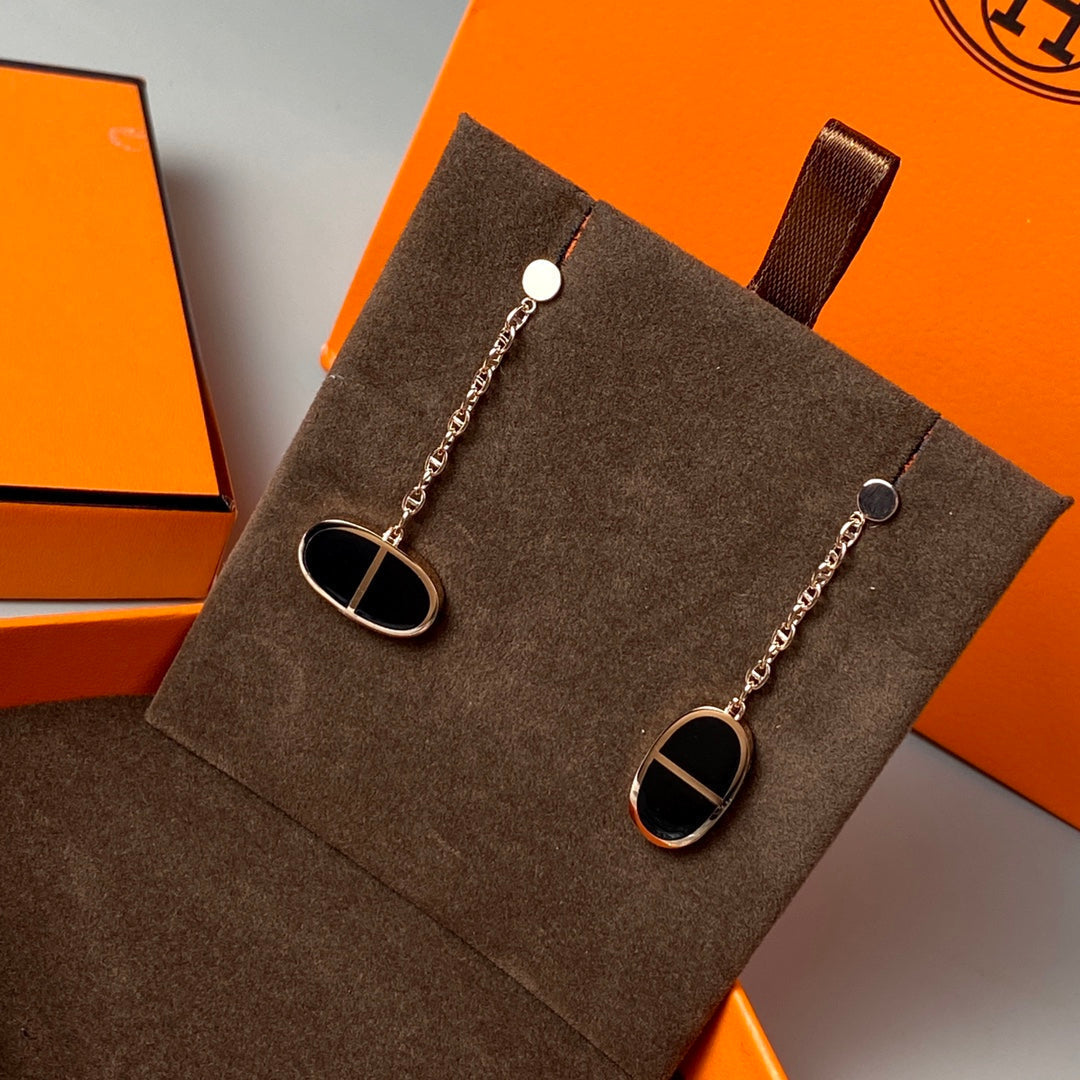 [⭐Novea]CHAINE VERSO BLACK CERAMIC EARRINGS