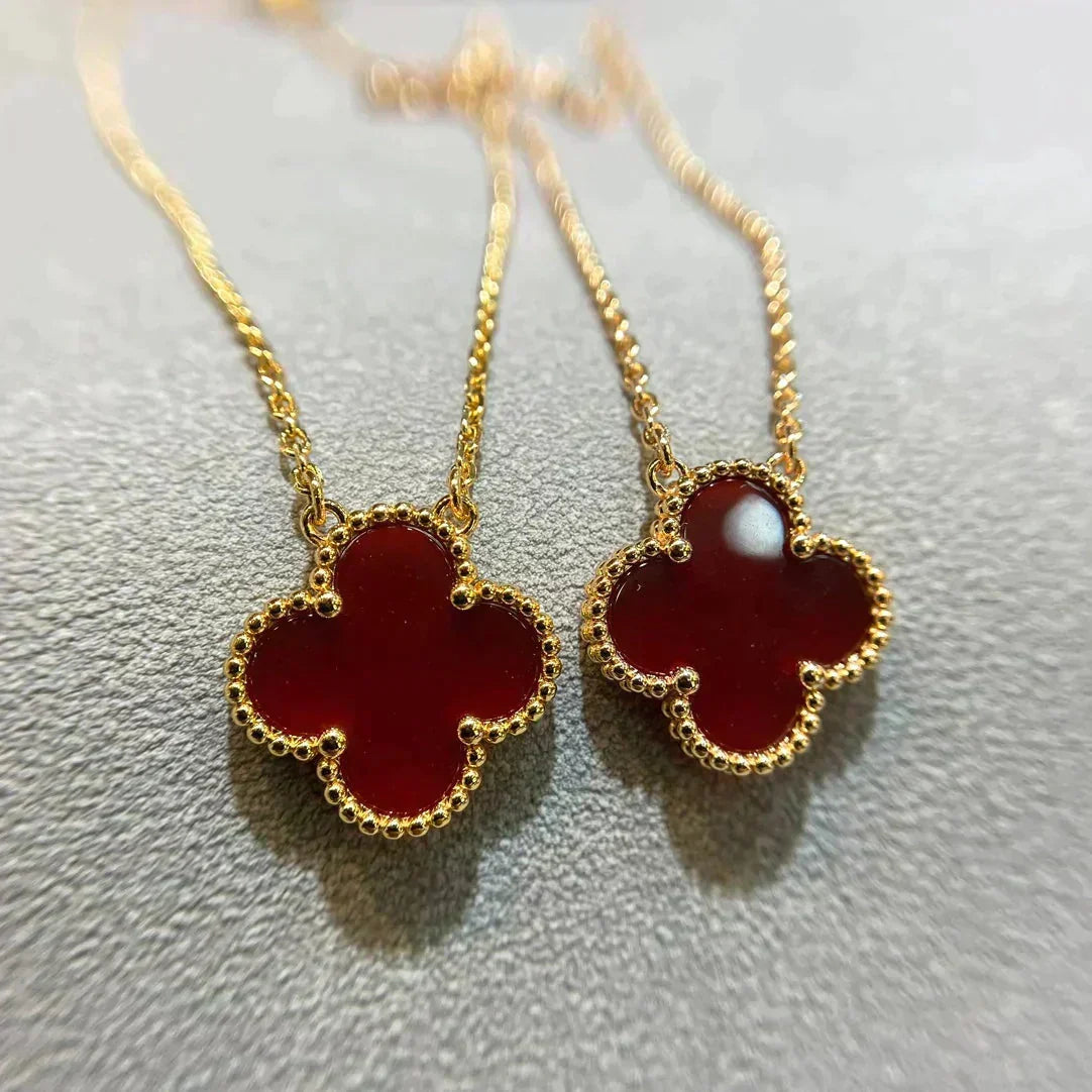 [⭐Novea]CLOVER 15MM CARNELIAN SINGLE FLOWER NECKLACE