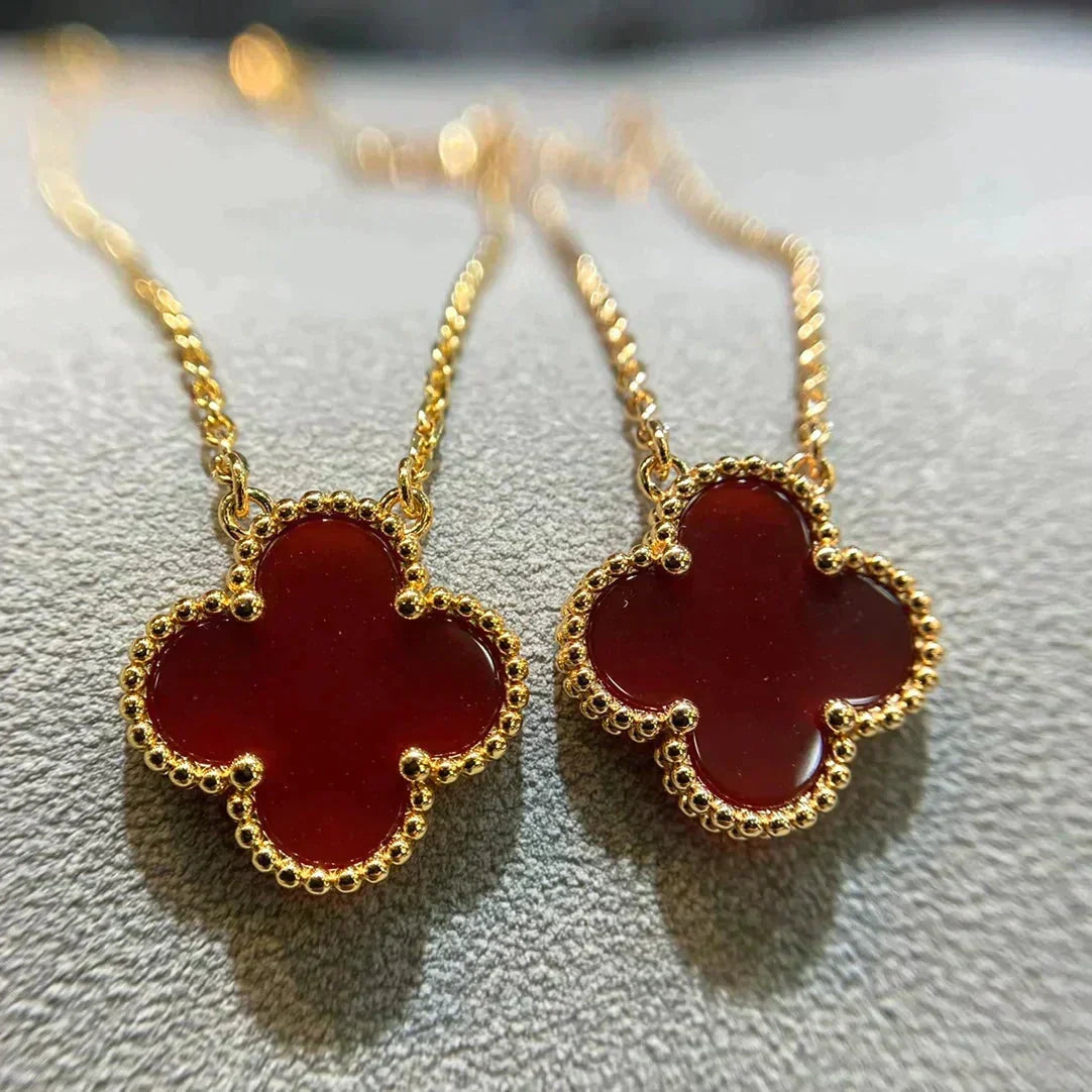 [⭐Novea]CLOVER 15MM CARNELIAN SINGLE FLOWER NECKLACE