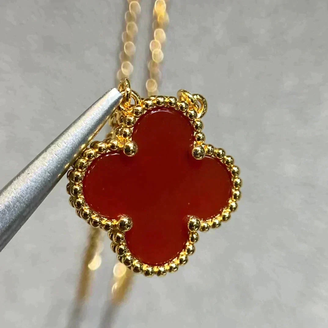 [⭐Novea]CLOVER 15MM CARNELIAN SINGLE FLOWER NECKLACE