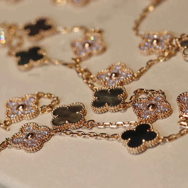 [⭐Novea]CLOVER 20 MOTIFS DARK MOP DIAMOND  NECKLACE