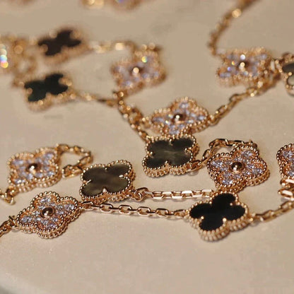 [⭐Novea]CLOVER 20 MOTIFS DARK MOP DIAMOND  NECKLACE