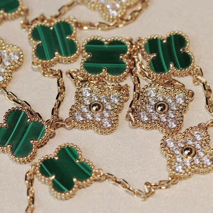 [⭐Novea]CLOVER 20 MOTIFS MALACHITE DIAMOND NECKLACE