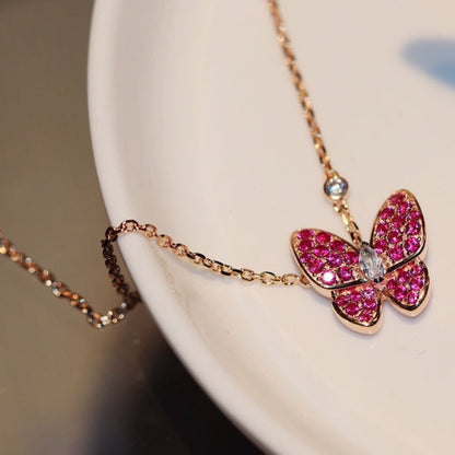 [⭐Novea]BUTTERFLY RED DIAMOND ROSE GOLD NECKLACE