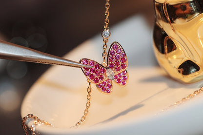 [⭐Novea]BUTTERFLY RED DIAMOND ROSE GOLD NECKLACE