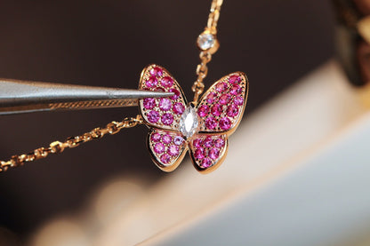 [⭐Novea]BUTTERFLY RED DIAMOND ROSE GOLD NECKLACE