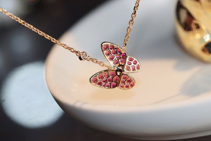 [⭐Novea]BUTTERFLY RED DIAMOND ROSE GOLD NECKLACE