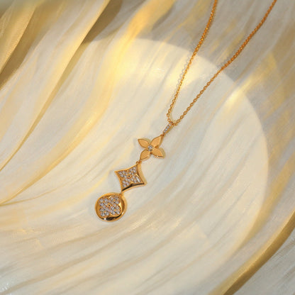 [⭐Novea]STAR AND SUN DIAMOND PINK GOLD NECKLACE