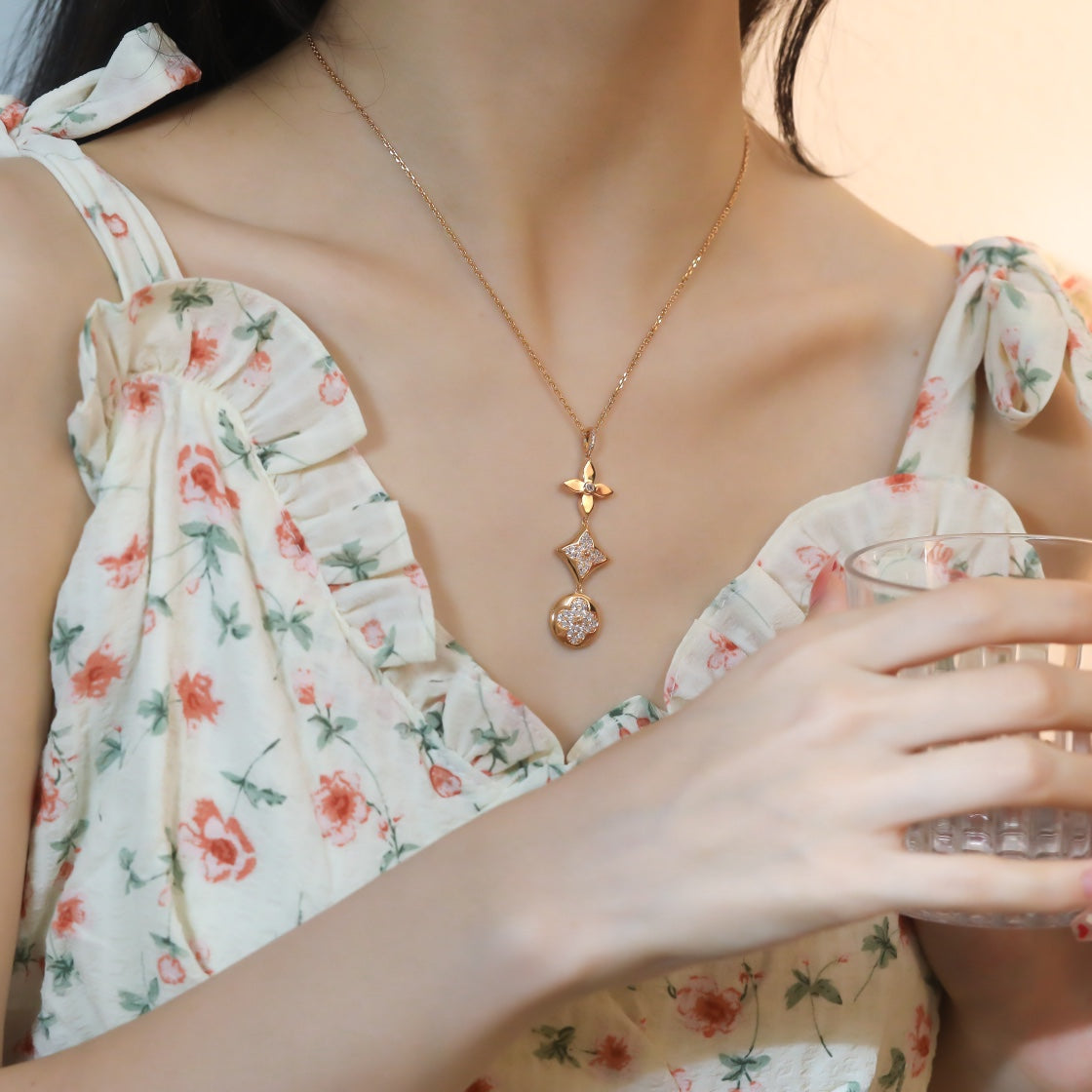 [⭐Novea]STAR AND SUN DIAMOND PINK GOLD NECKLACE