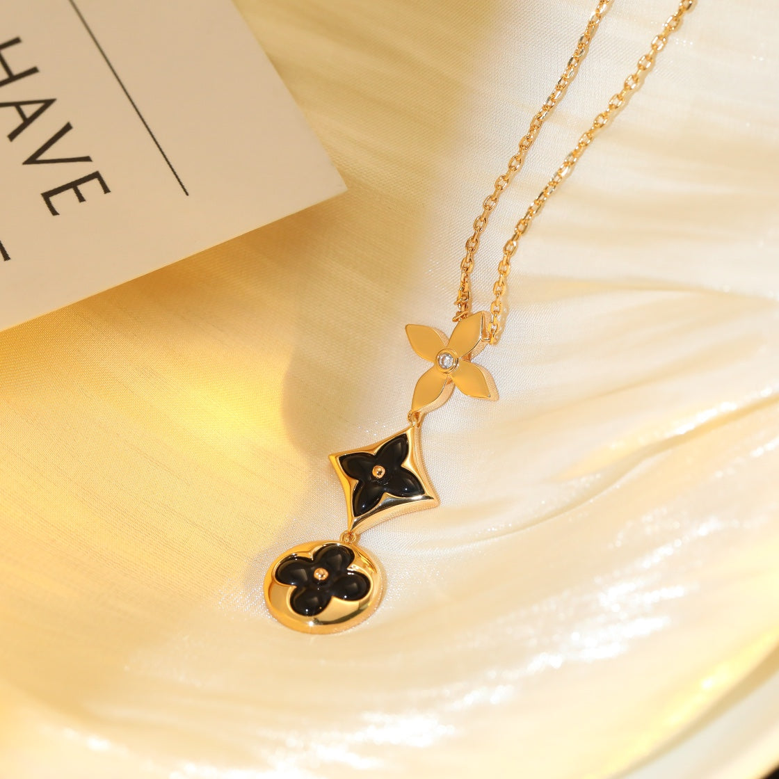 [⭐Novea]STAR AND SUN ONYX PINK GOLD NECKLACE