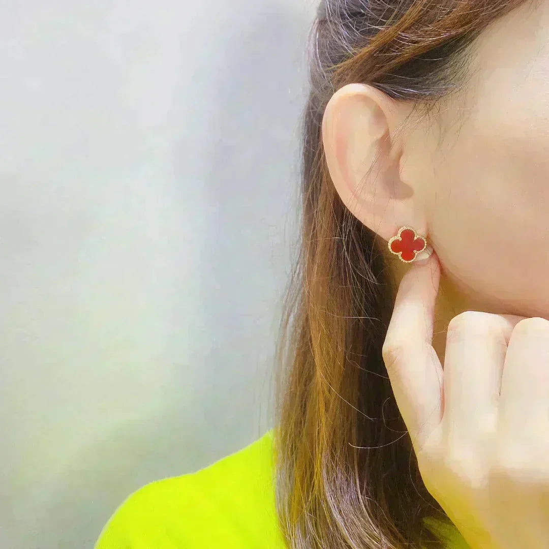 [⭐Novea]CLOVER MEDIUM 1 MOTIFS CARNELIAN  EARRINGS