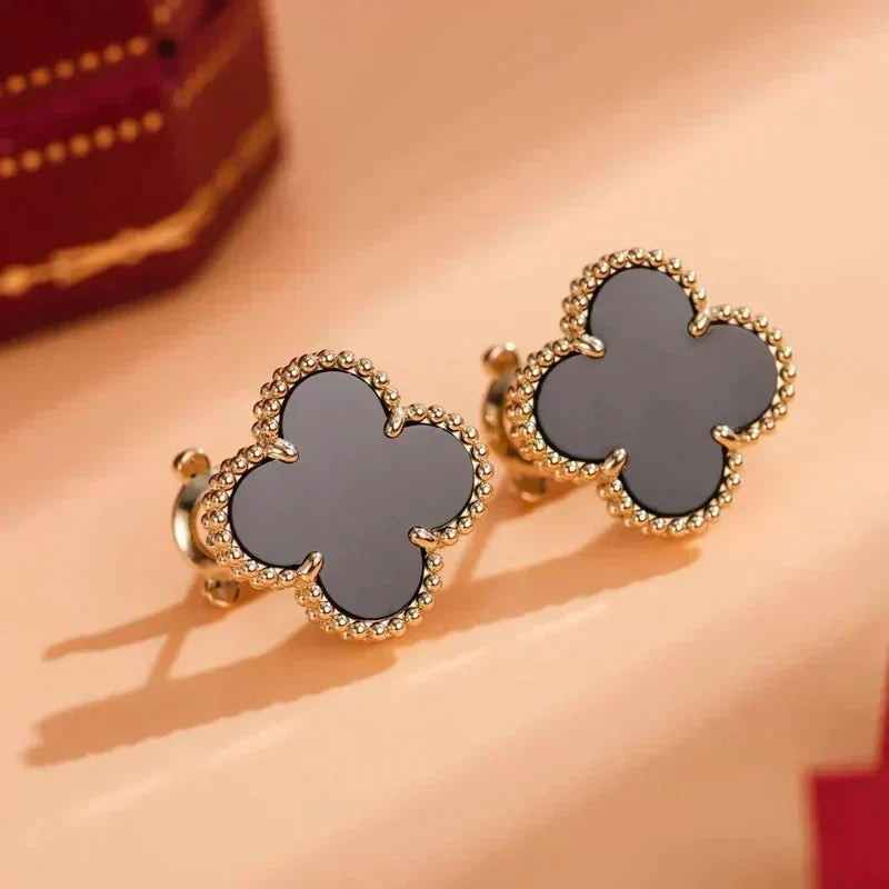 [⭐Novea]CLOVER MEDIUM 1 MOTIFS  ONYX STUD EARRINGS