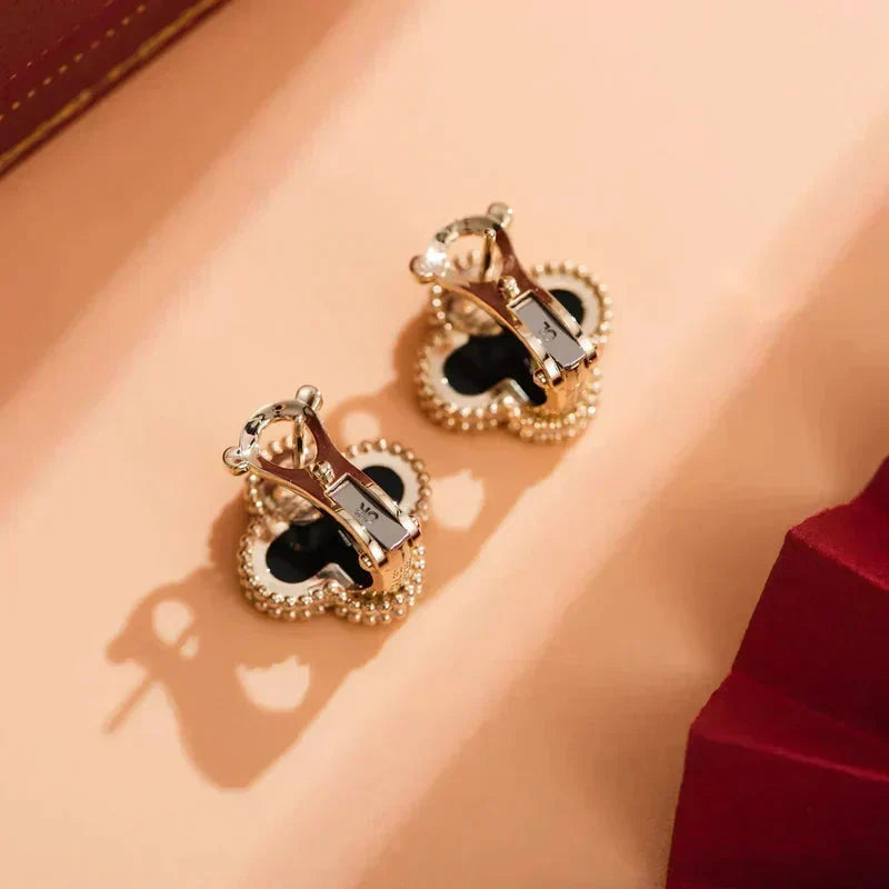 [⭐Novea]CLOVER MEDIUM 1 MOTIFS  ONYX STUD EARRINGS
