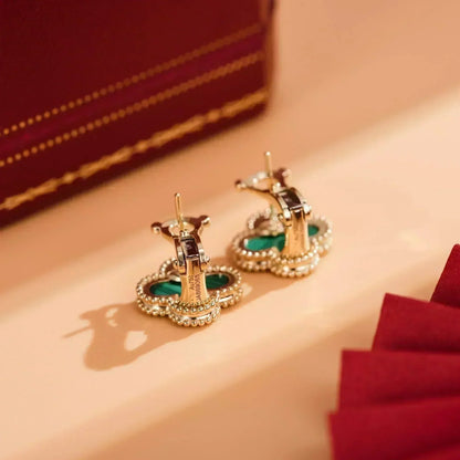 [⭐Novea]CLOVER MEDIUM 1 MOTIFS MALACHITE  EARRINGS